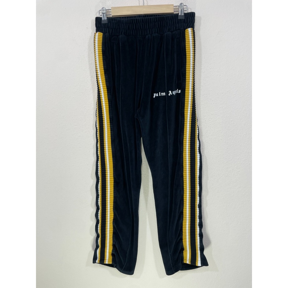 Palm Angels Women's Size XL (10 ) Chenille Velour Track Pants Yellow Stripes